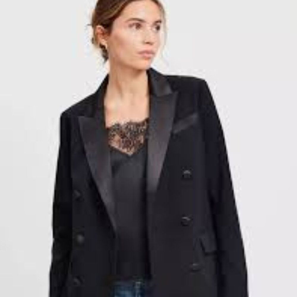 Ann Taylor Loft black satin trim tuxedo blazer jacket size 0